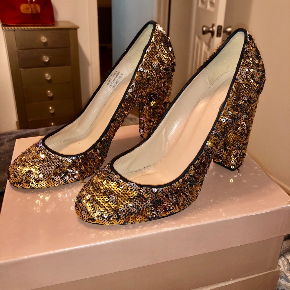 JCrew Gold Sequin Heels